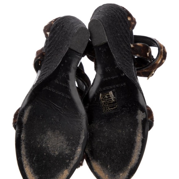 Burberry Leather Pony Hair Wrap Around Straps Wedge Heels - Picture 4 of 4